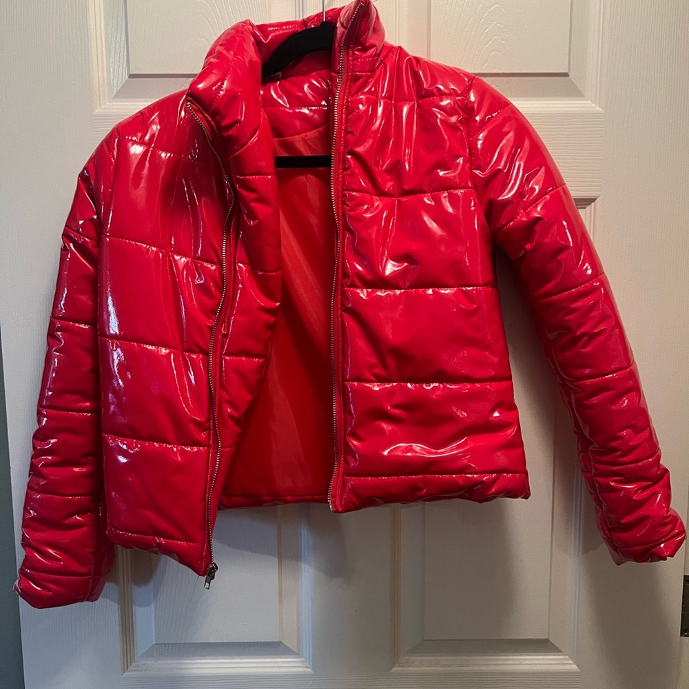 Glossy Red Puffer Jacket